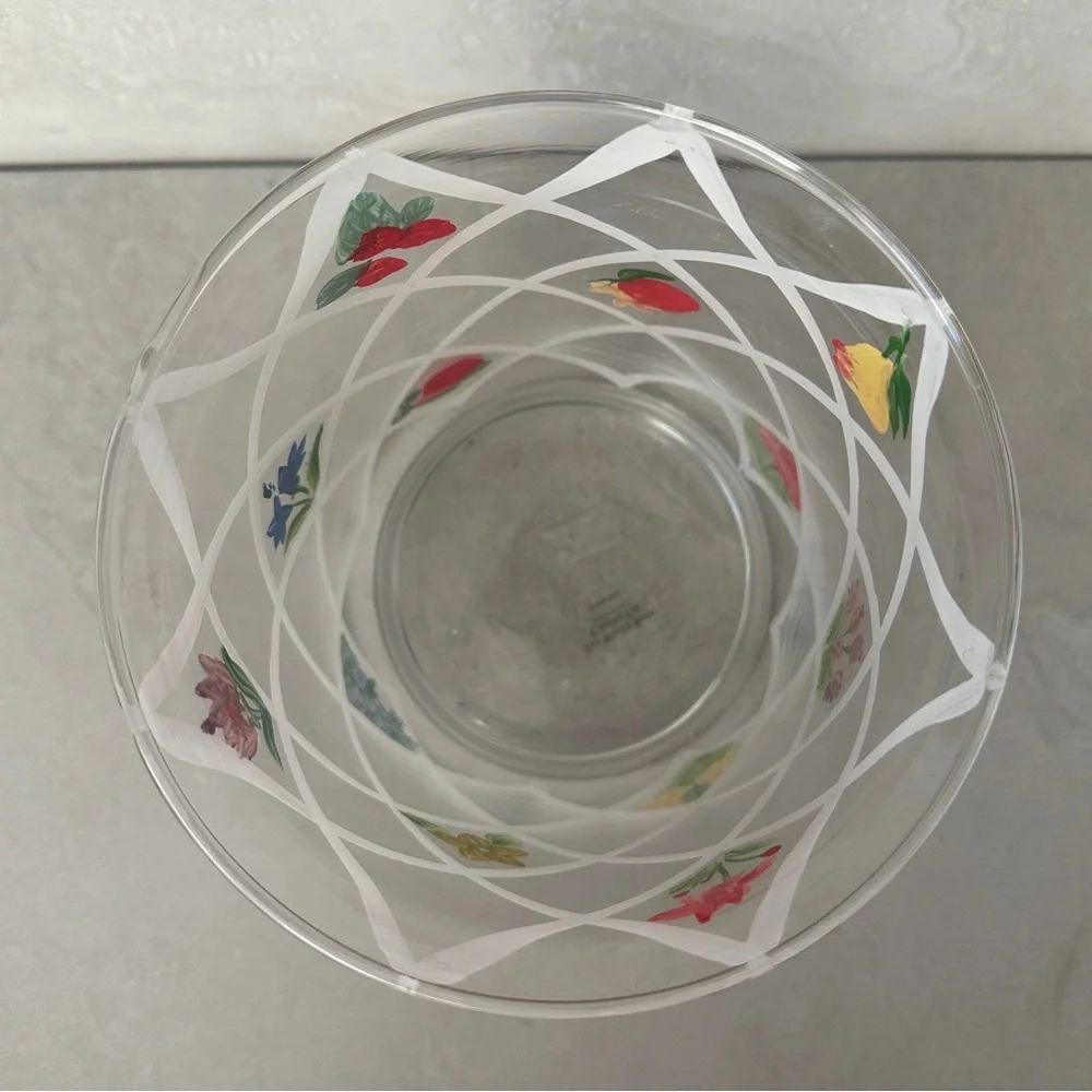 White Barn Candle Co Glass Flowers Fruit Painted Large Jar Holder 7.5” Tall New